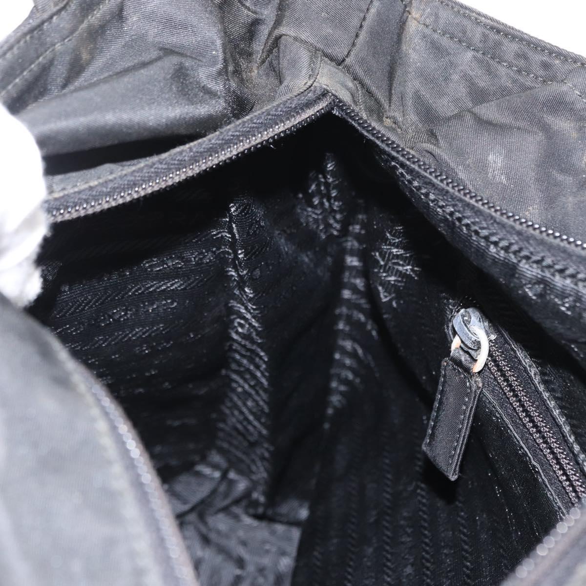 PRADA Tote Bag Nylon Black Silver Auth 151558