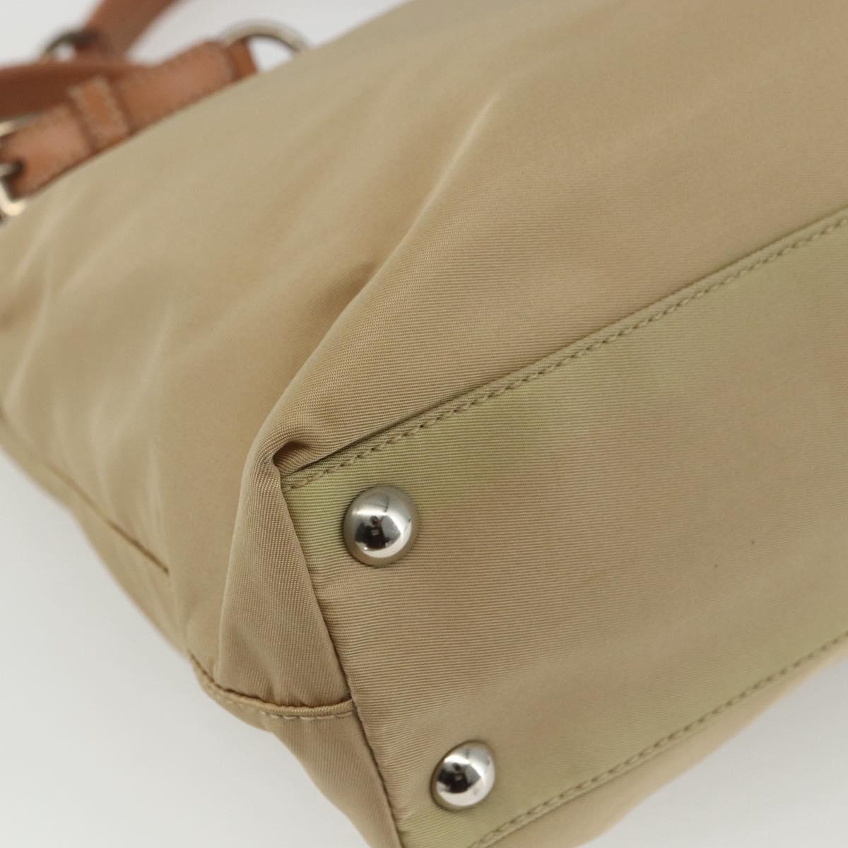 PRADA Hand Bag Nylon Beige Silver Auth 151559