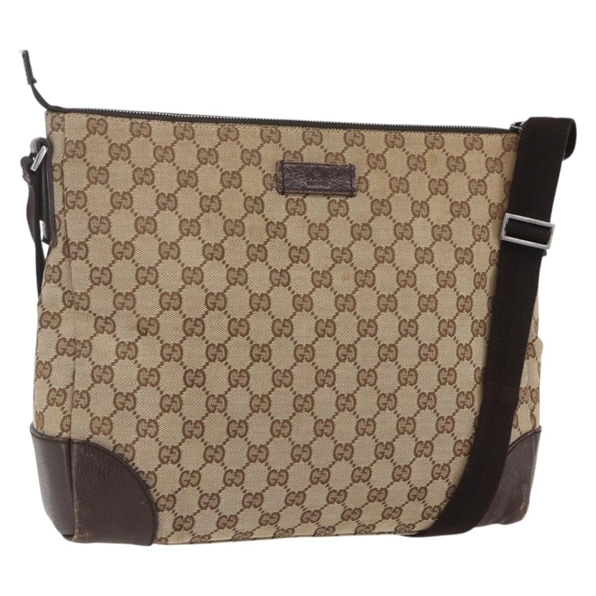 GUCCI GG Canvas Shoulder Bag Beige Silver 110054 Auth 151560