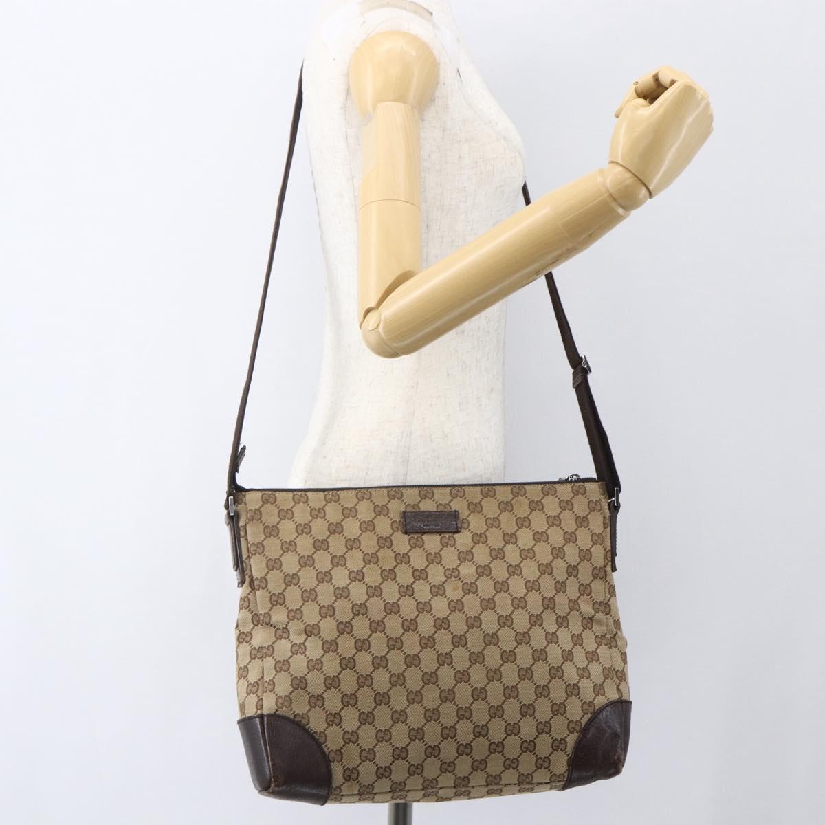 GUCCI GG Canvas Shoulder Bag Beige Silver 110054 Auth 151560