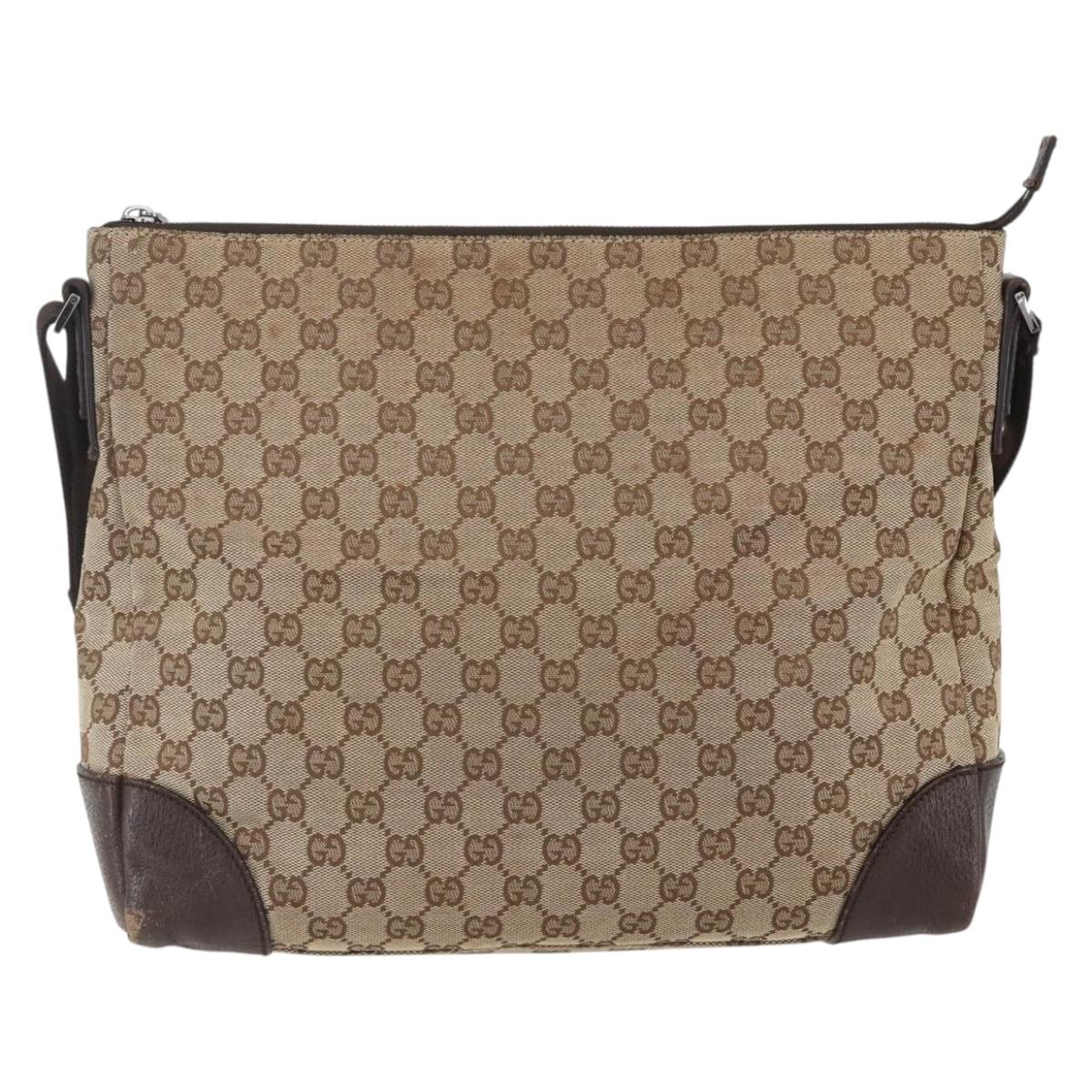 GUCCI GG Canvas Shoulder Bag Beige Silver 110054 Auth 151560