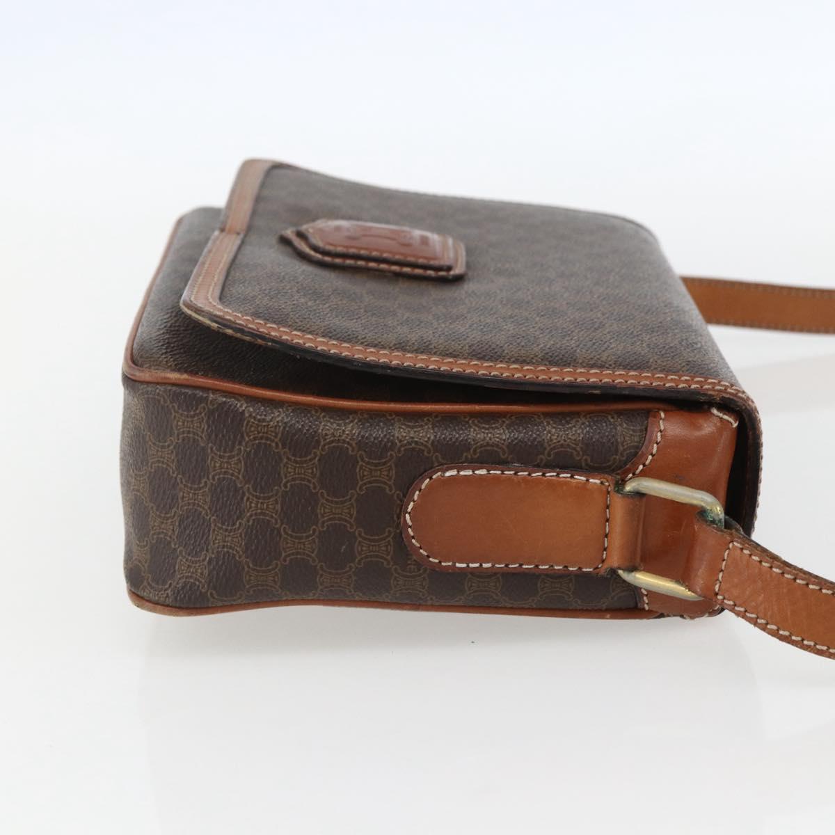 CELINE Macadam Canvas Shoulder Bag PVC Leather Brown Gold Auth 151561