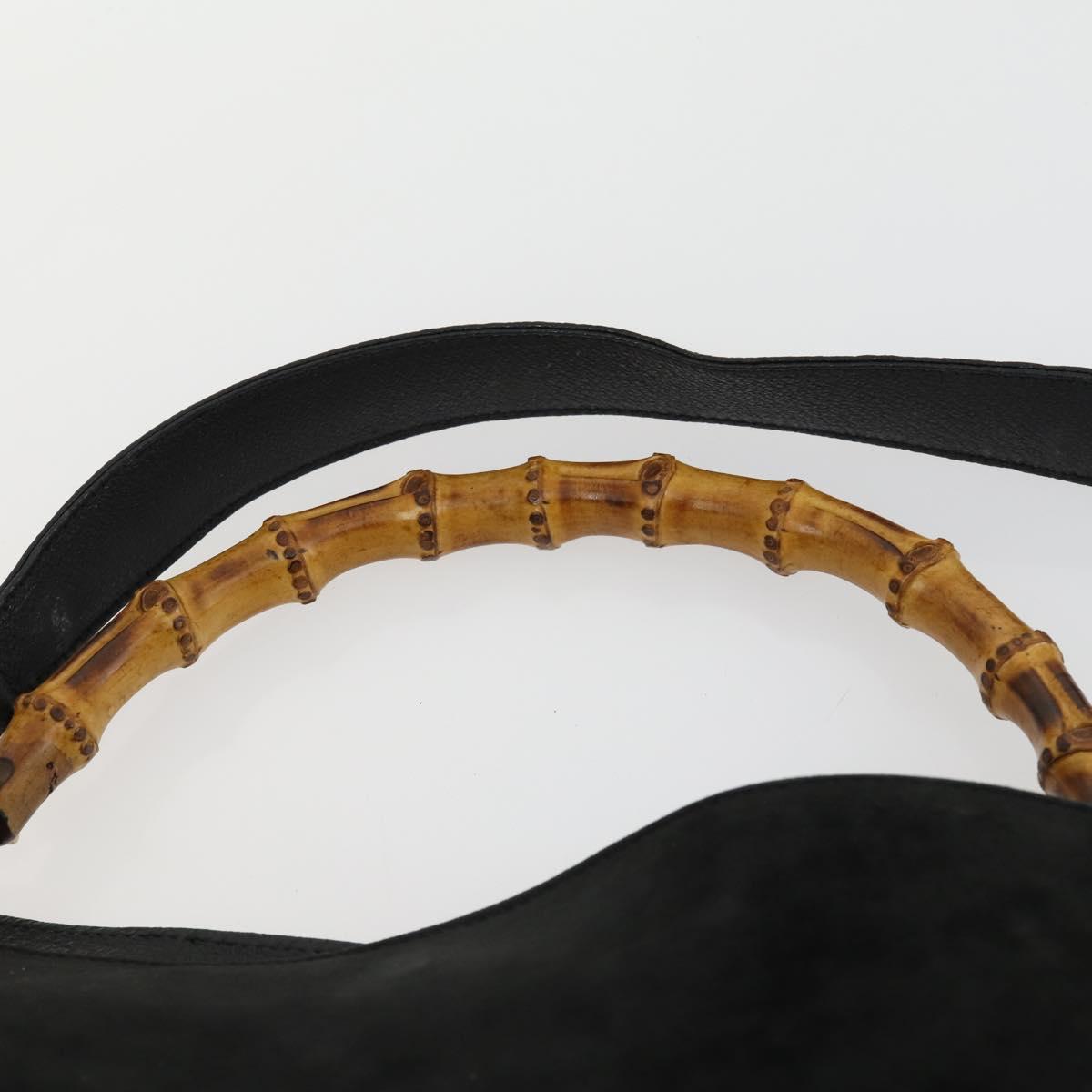 GUCCI Bamboo Shoulder Bag Suede 2way Black Gold 001 2113 1577 Auth 151562