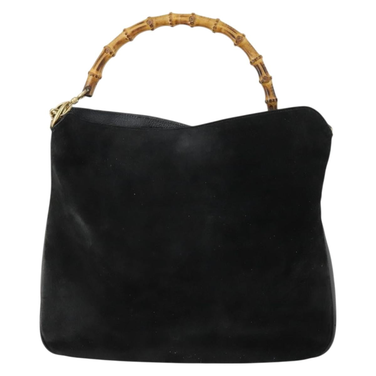 GUCCI Bamboo Shoulder Bag Suede 2way Black Gold 001 2113 1577 Auth 151562