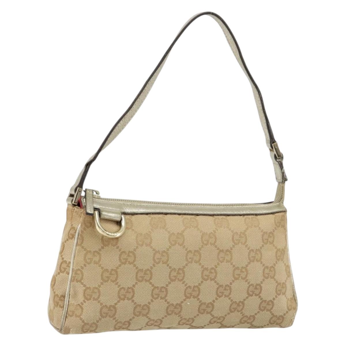 GUCCI GG Canvas Hand Bag Beige Gold 145750 Auth 151563