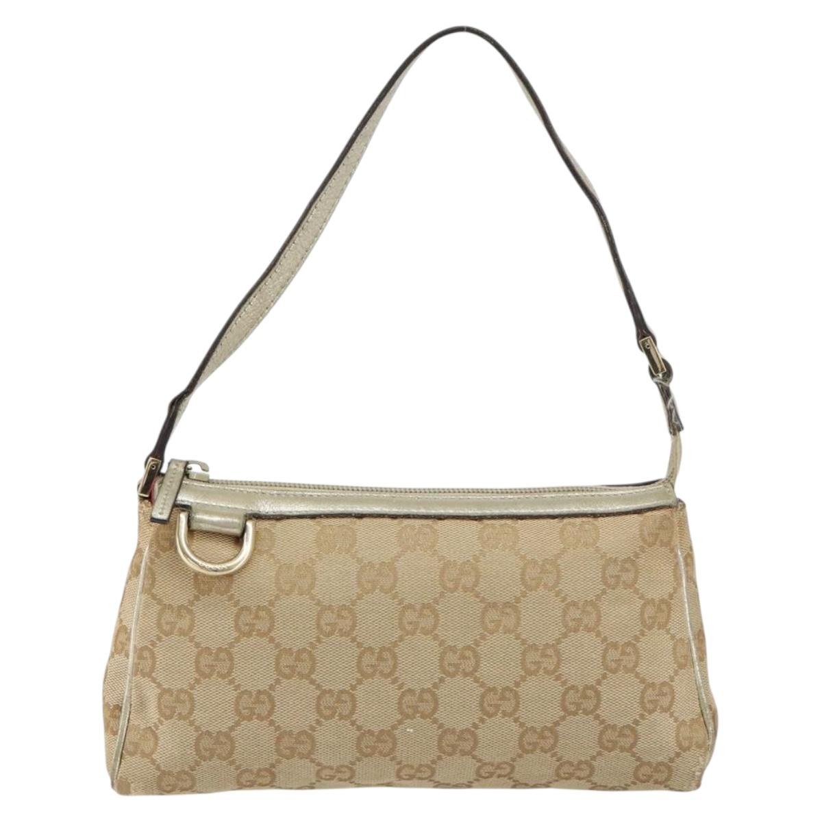 GUCCI GG Canvas Hand Bag Beige Gold 145750 Auth 151563