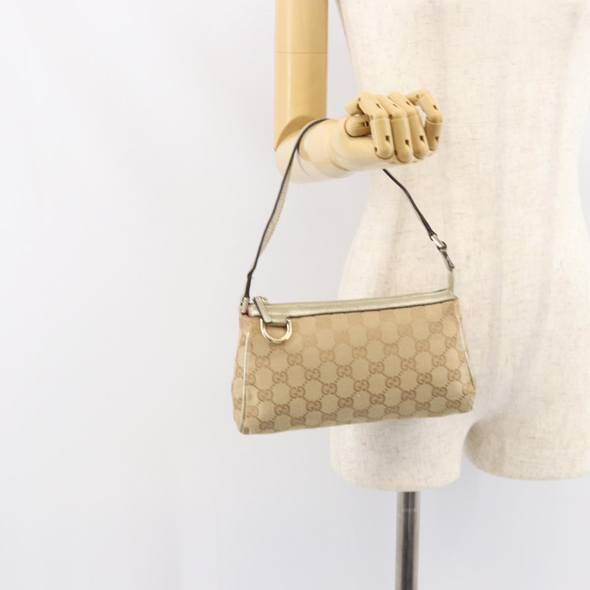 GUCCI GG Canvas Hand Bag Beige Gold 145750 Auth 151563