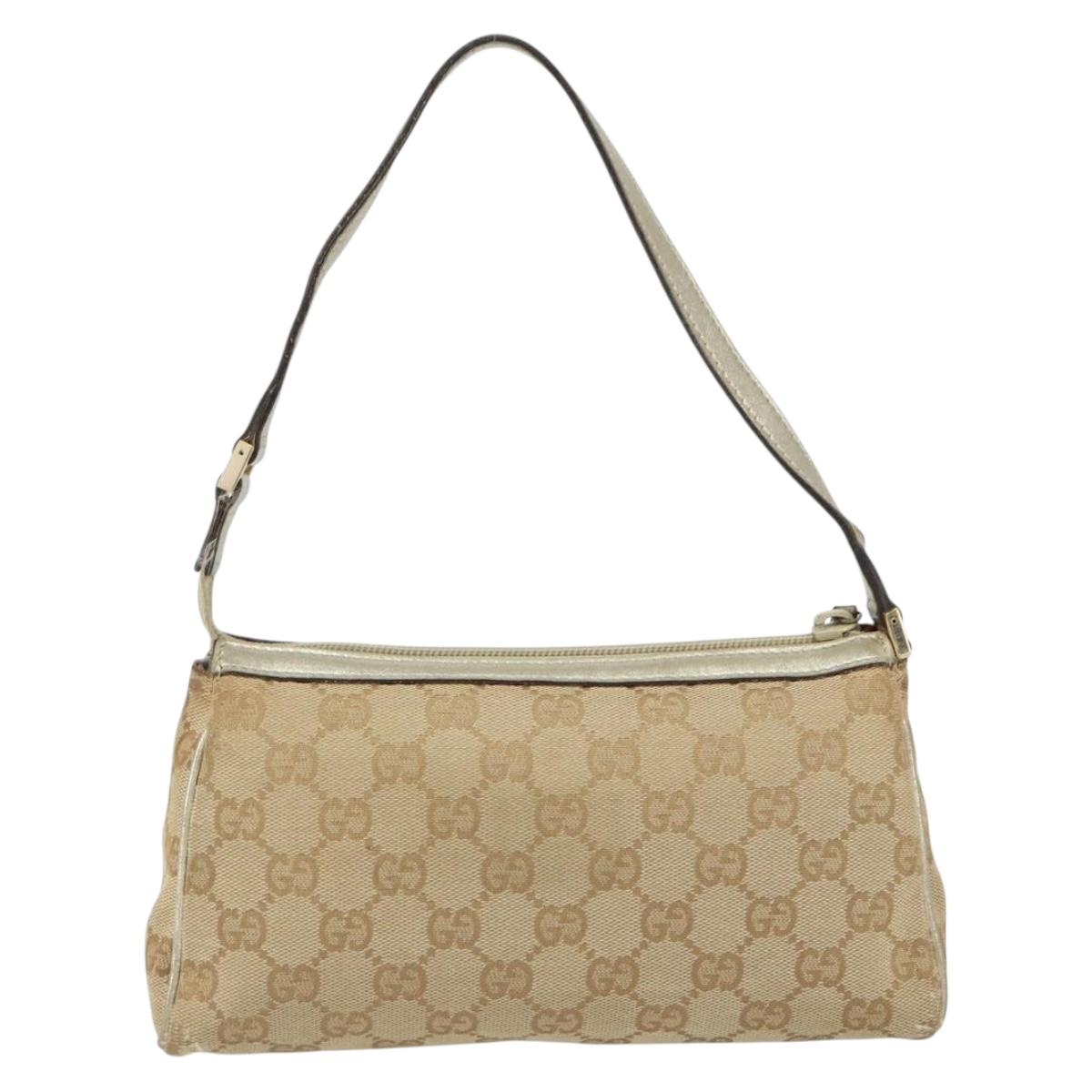 GUCCI GG Canvas Hand Bag Beige Gold 145750 Auth 151563