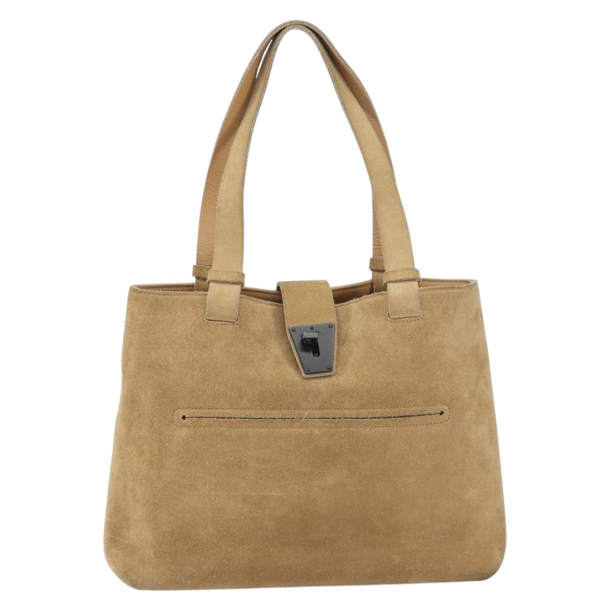 GUCCI Hand Bag Suede Beige Auth 151564