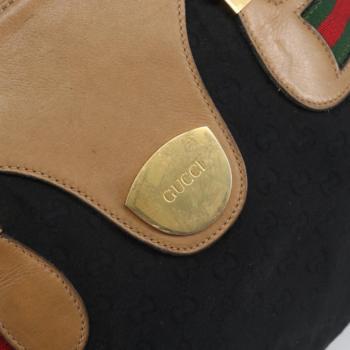 GUCCI GG Canvas Web Sherry Line Boston Bag Black Gold Auth 151566