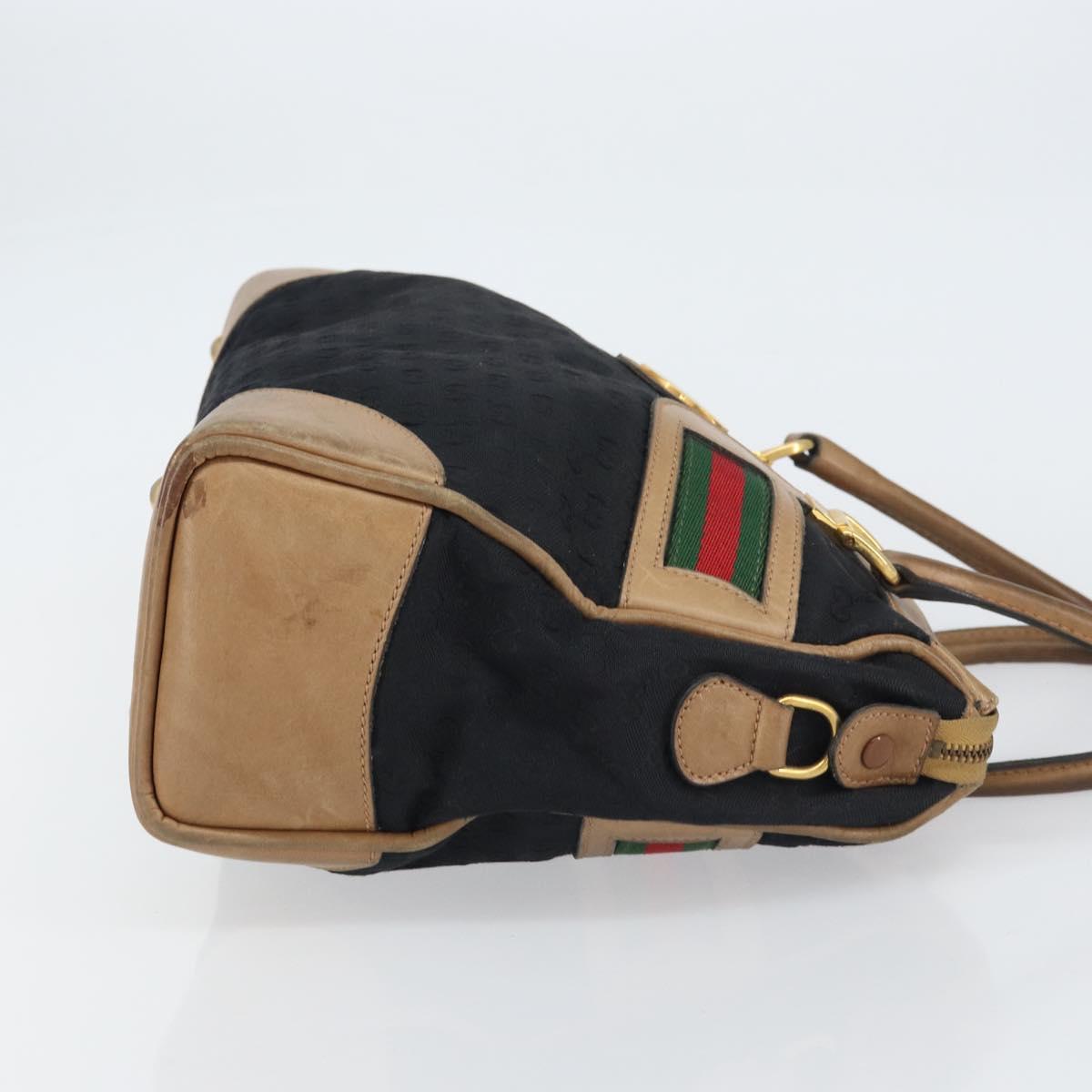 GUCCI GG Canvas Web Sherry Line Boston Bag Black Gold Auth 151566