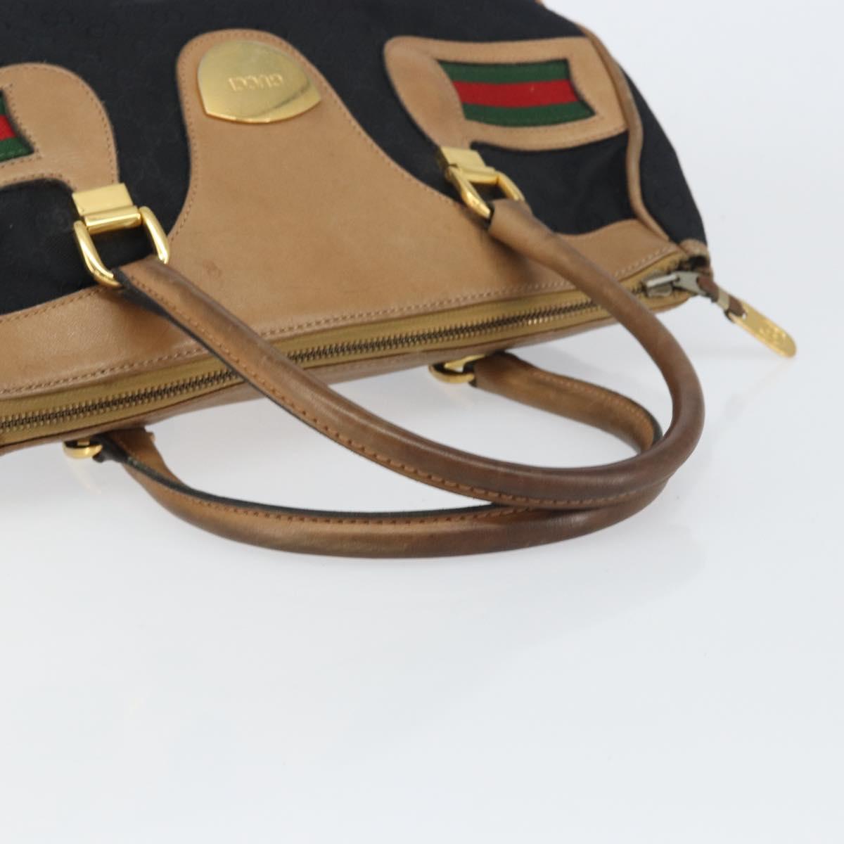 GUCCI GG Canvas Web Sherry Line Boston Bag Black Gold Auth 151566