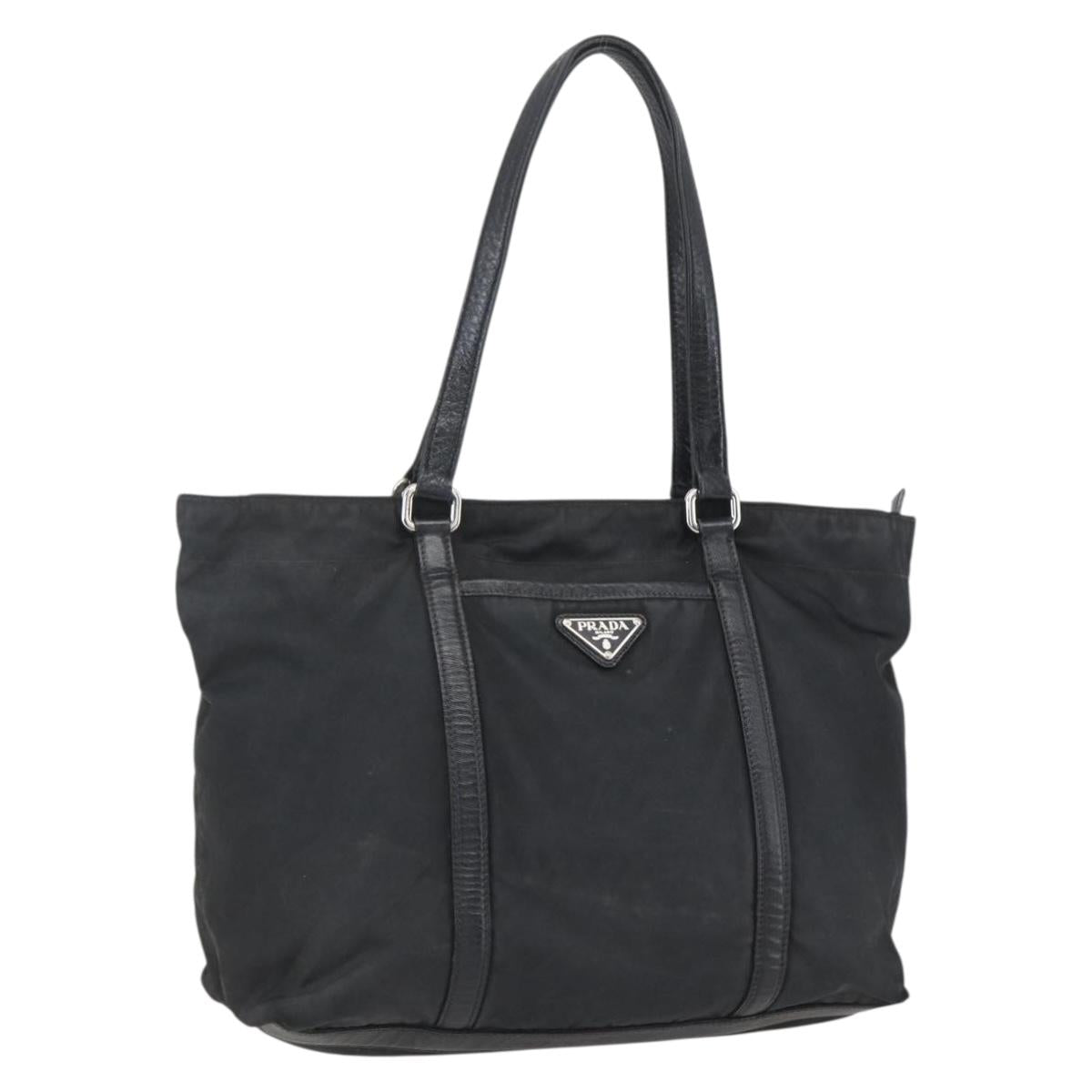 PRADA Tote Bag Nylon Black Silver Auth 151567