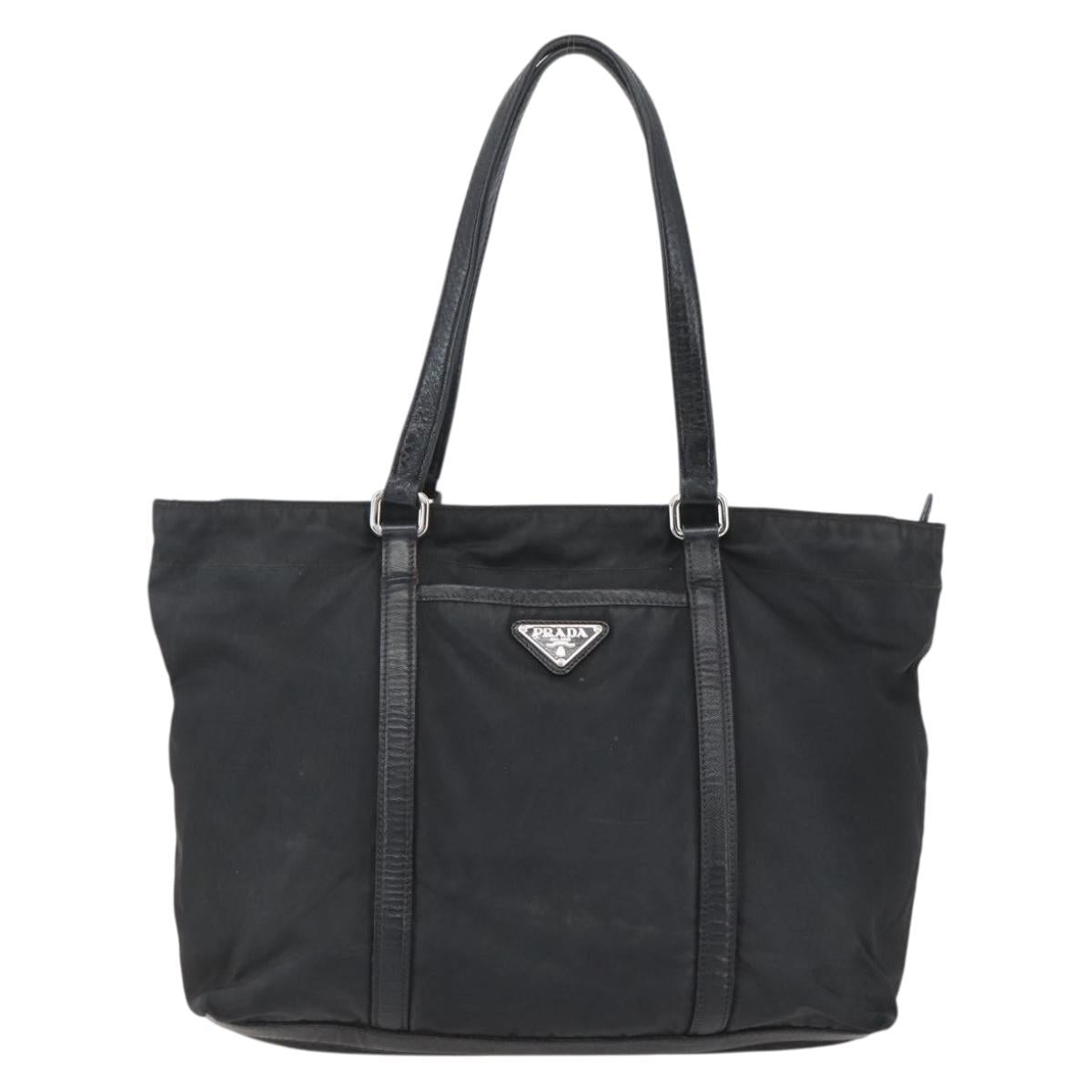 PRADA Tote Bag Nylon Black Silver Auth 151567