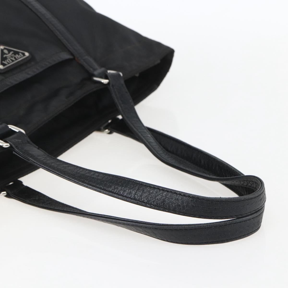 PRADA Tote Bag Nylon Black Silver Auth 151567