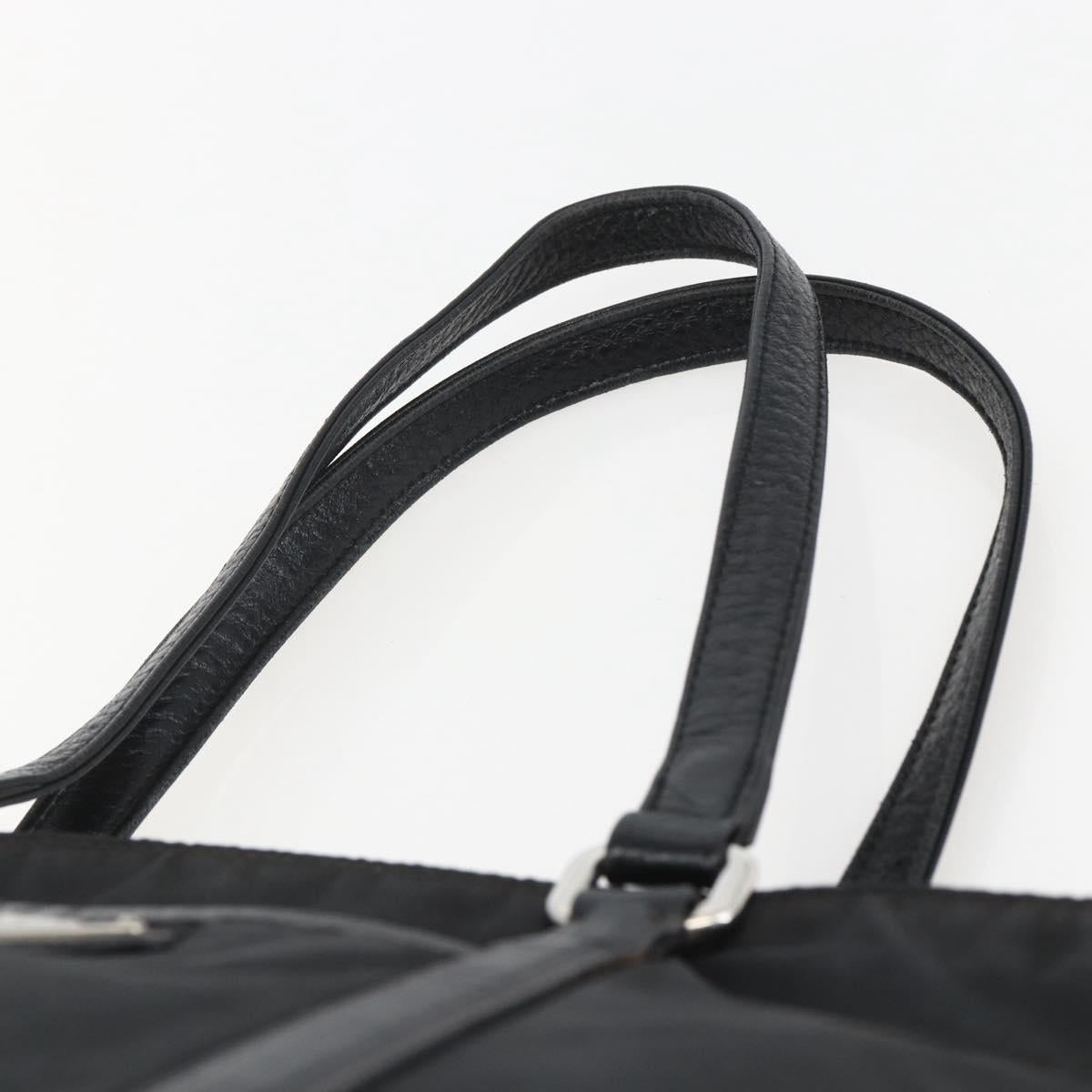 PRADA Tote Bag Nylon Black Silver Auth 151567