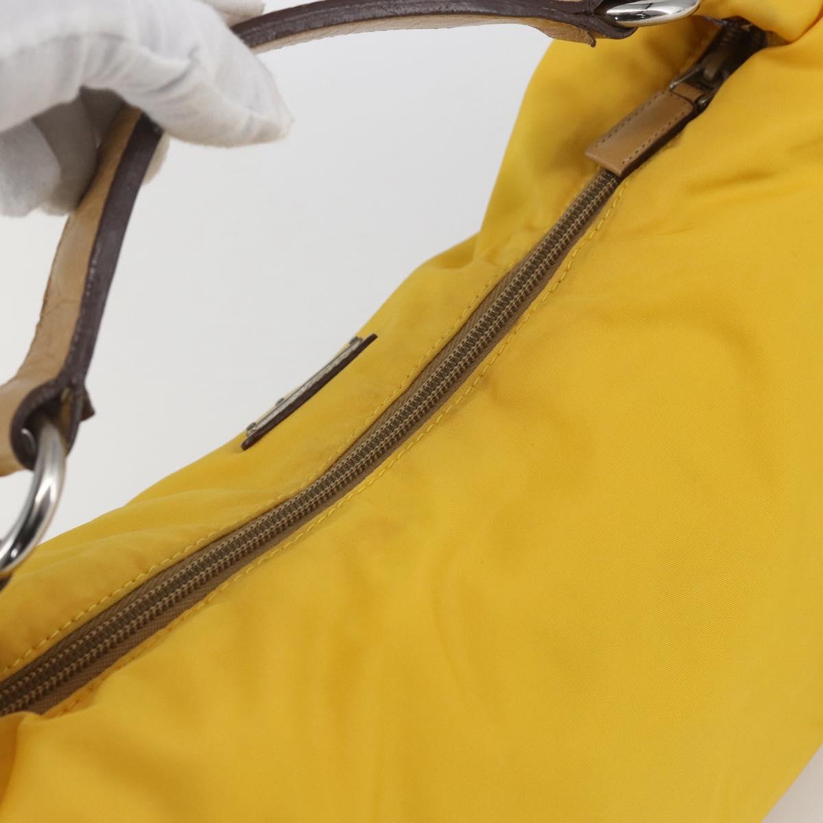 PRADA Shoulder Bag Nylon Yellow Silver Auth 151569