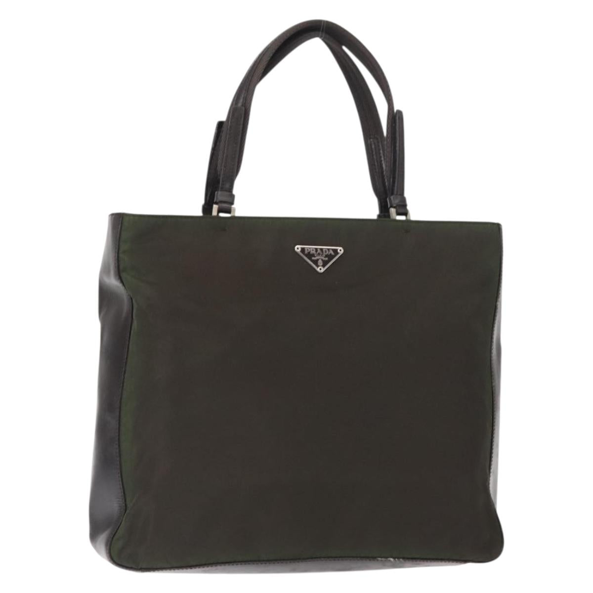 PRADA Hand Bag Nylon Khaki Silver Auth 151570