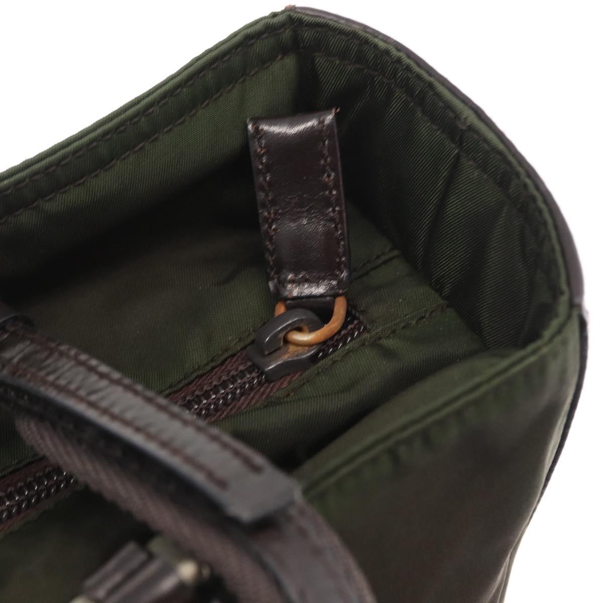 PRADA Hand Bag Nylon Khaki Silver Auth 151570