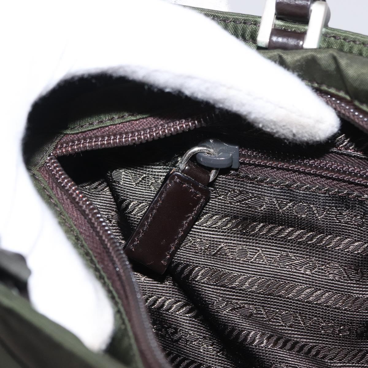 PRADA Hand Bag Nylon Khaki Silver Auth 151570