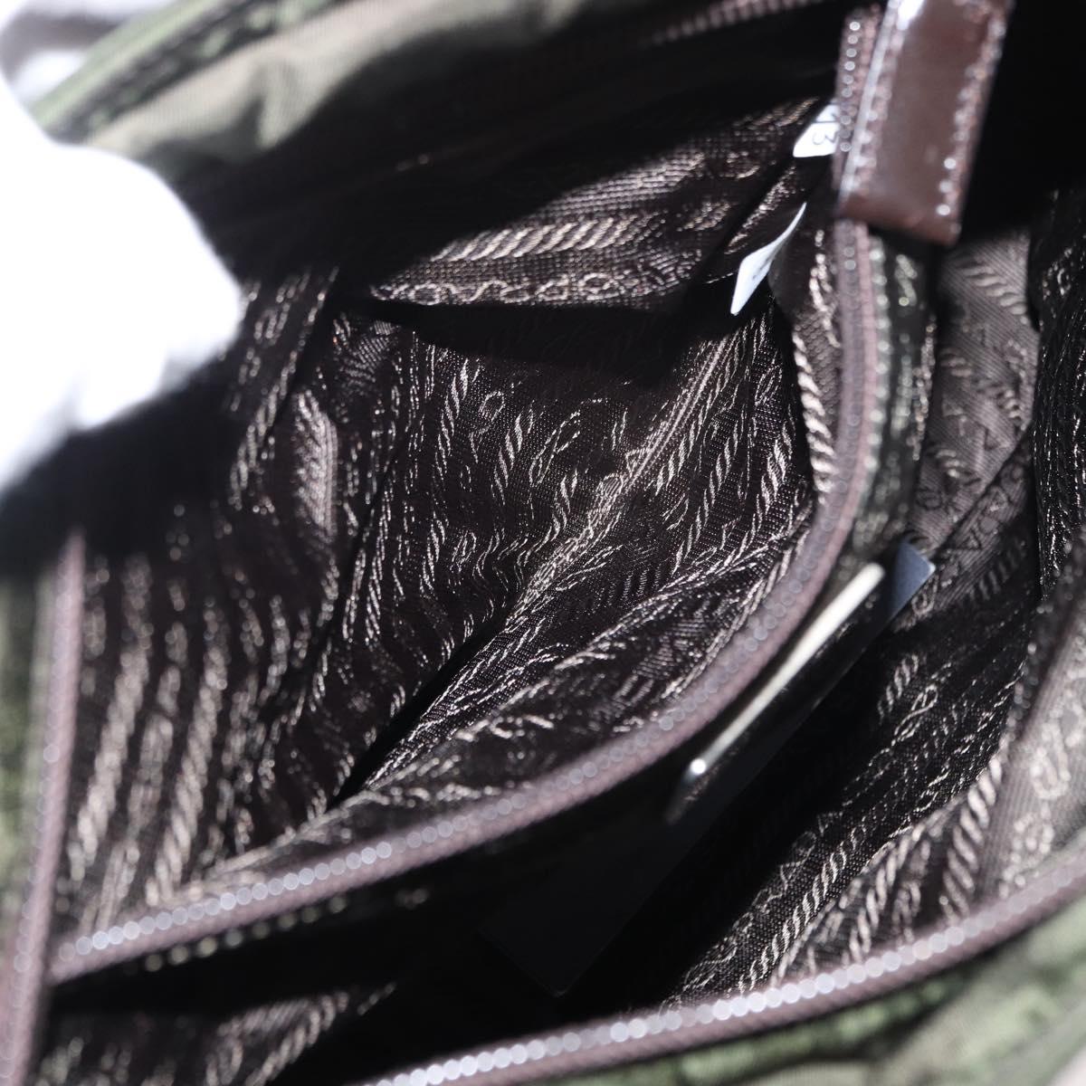 PRADA Hand Bag Nylon Khaki Silver Auth 151570