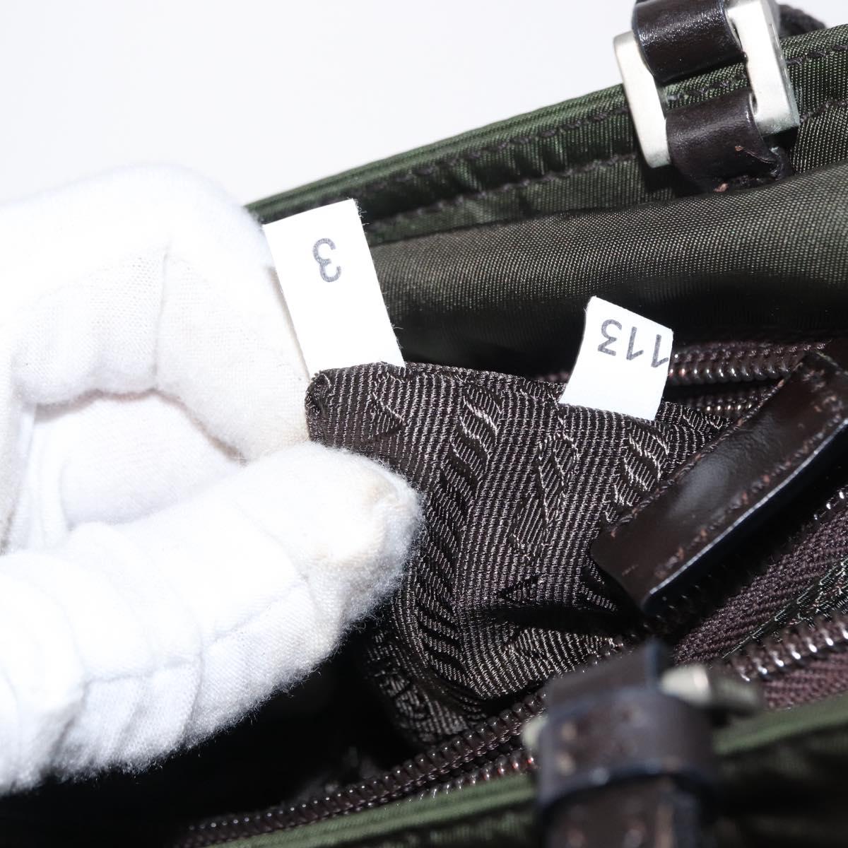 PRADA Hand Bag Nylon Khaki Silver Auth 151570