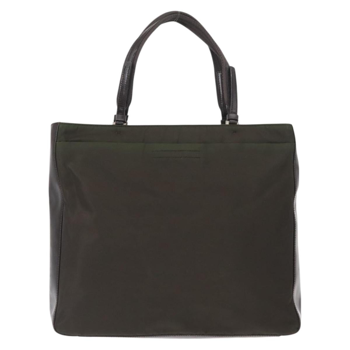 PRADA Hand Bag Nylon Khaki Silver Auth 151570