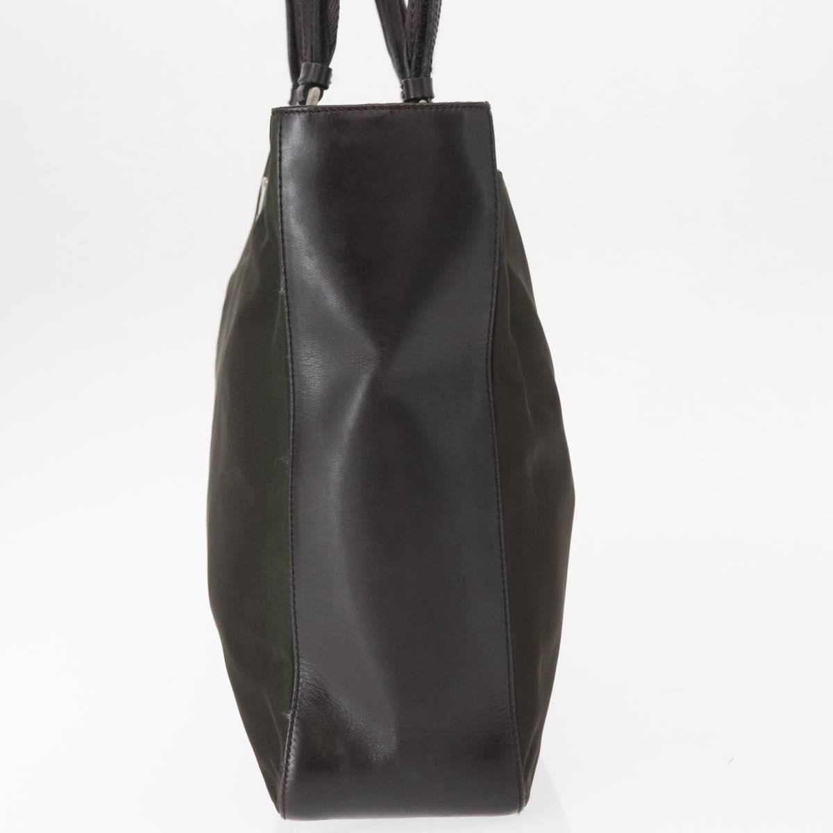 PRADA Hand Bag Nylon Khaki Silver Auth 151570