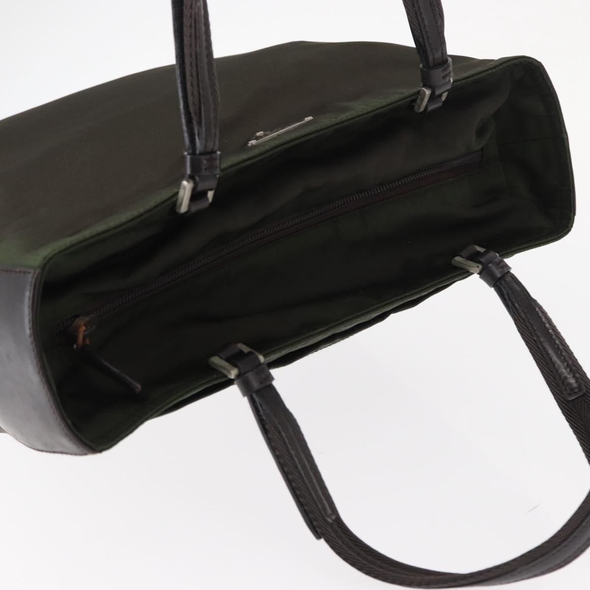 PRADA Hand Bag Nylon Khaki Silver Auth 151570