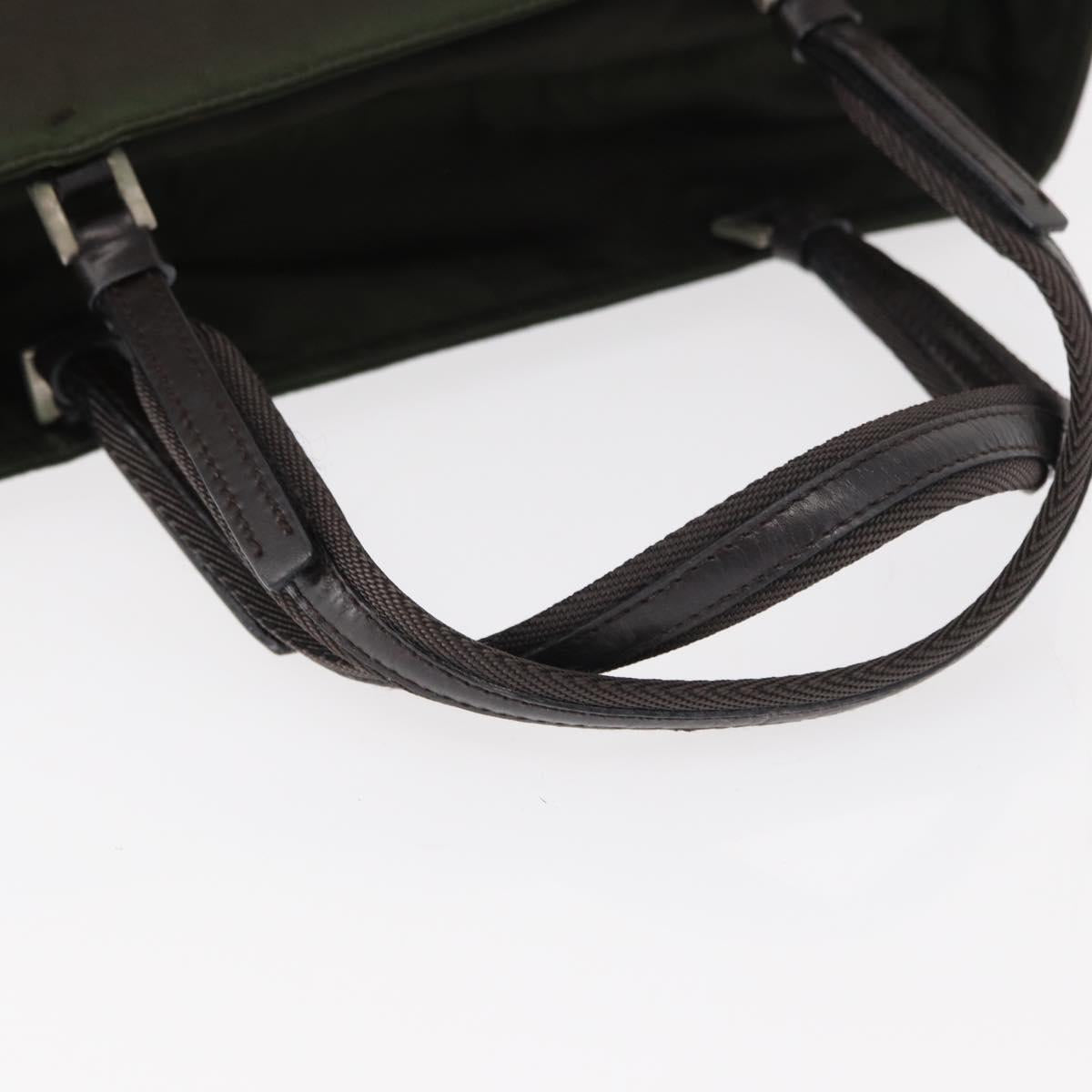 PRADA Hand Bag Nylon Khaki Silver Auth 151570