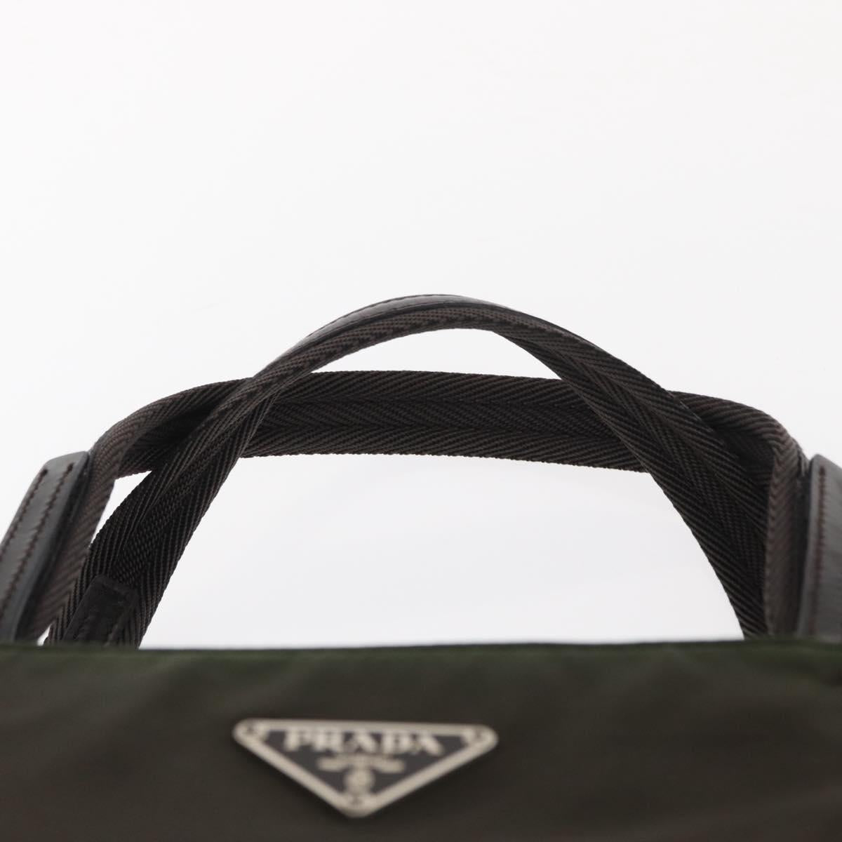 PRADA Hand Bag Nylon Khaki Silver Auth 151570