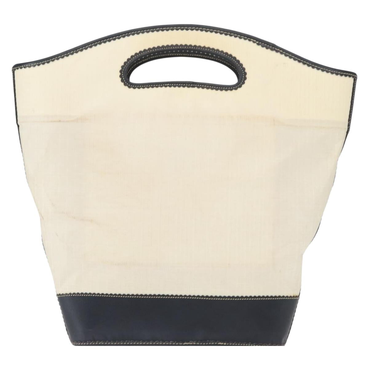 LOEWE Hand Bag Canvas White Gold Auth 151572