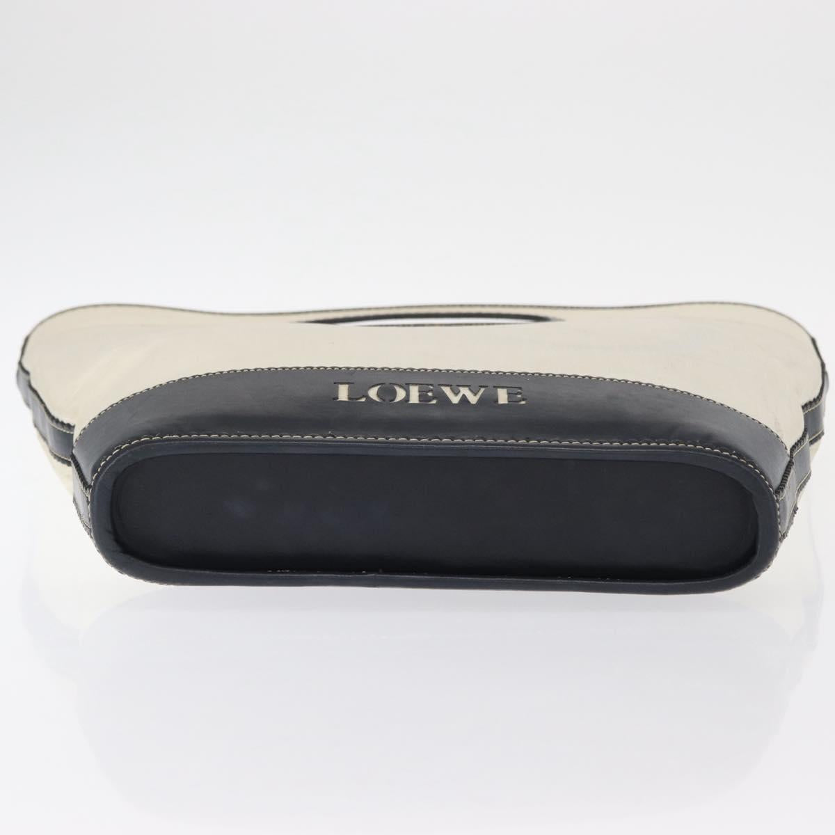 LOEWE Hand Bag Canvas White Gold Auth 151572