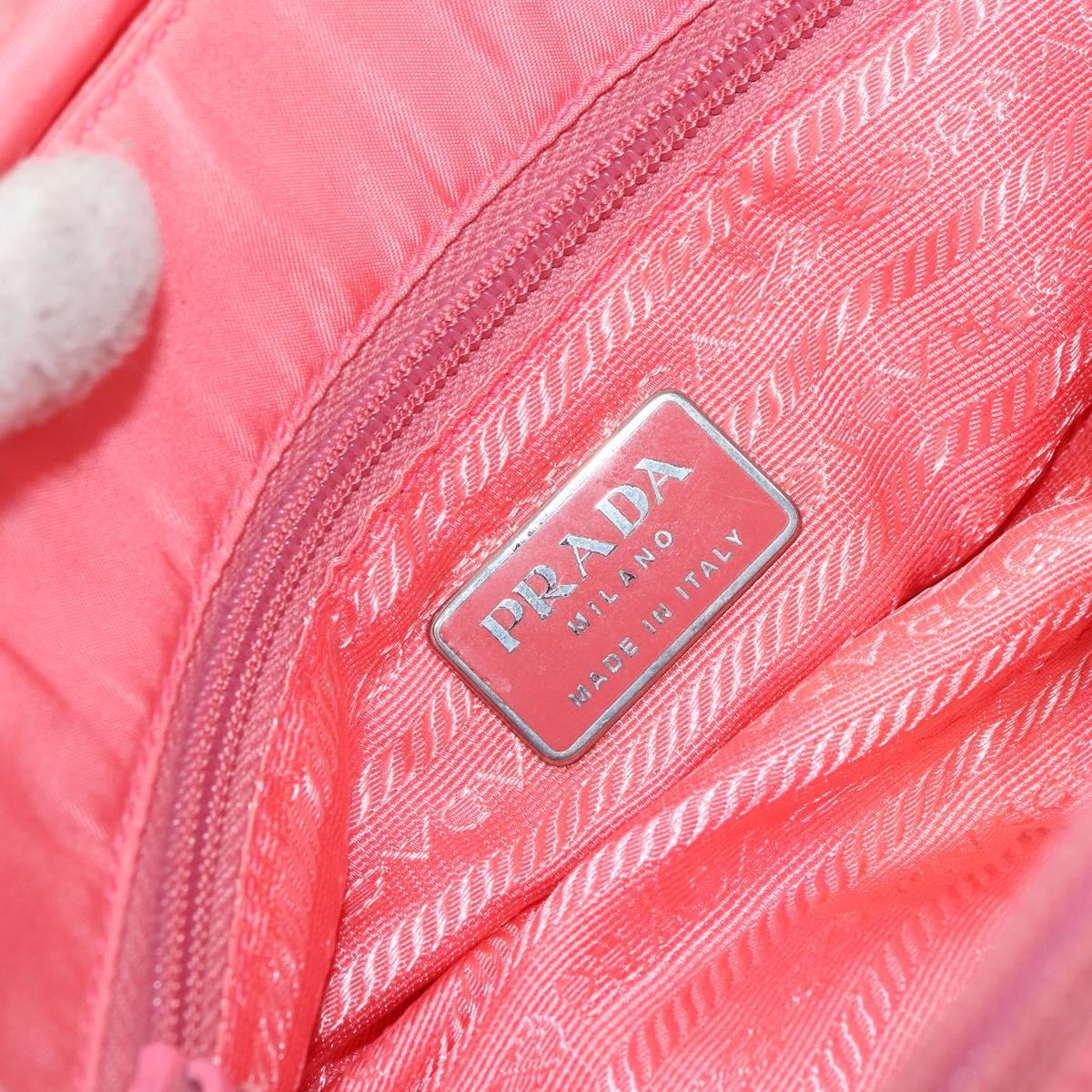 PRADA Hand Bag Nylon Pink Silver Auth 151573