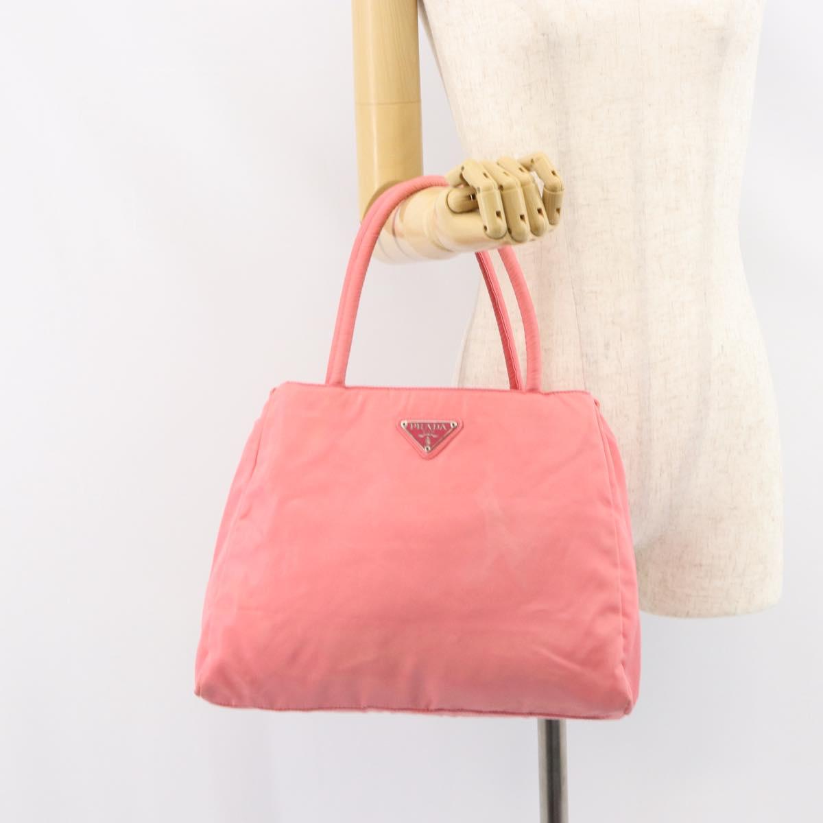 PRADA Hand Bag Nylon Pink Silver Auth 151573