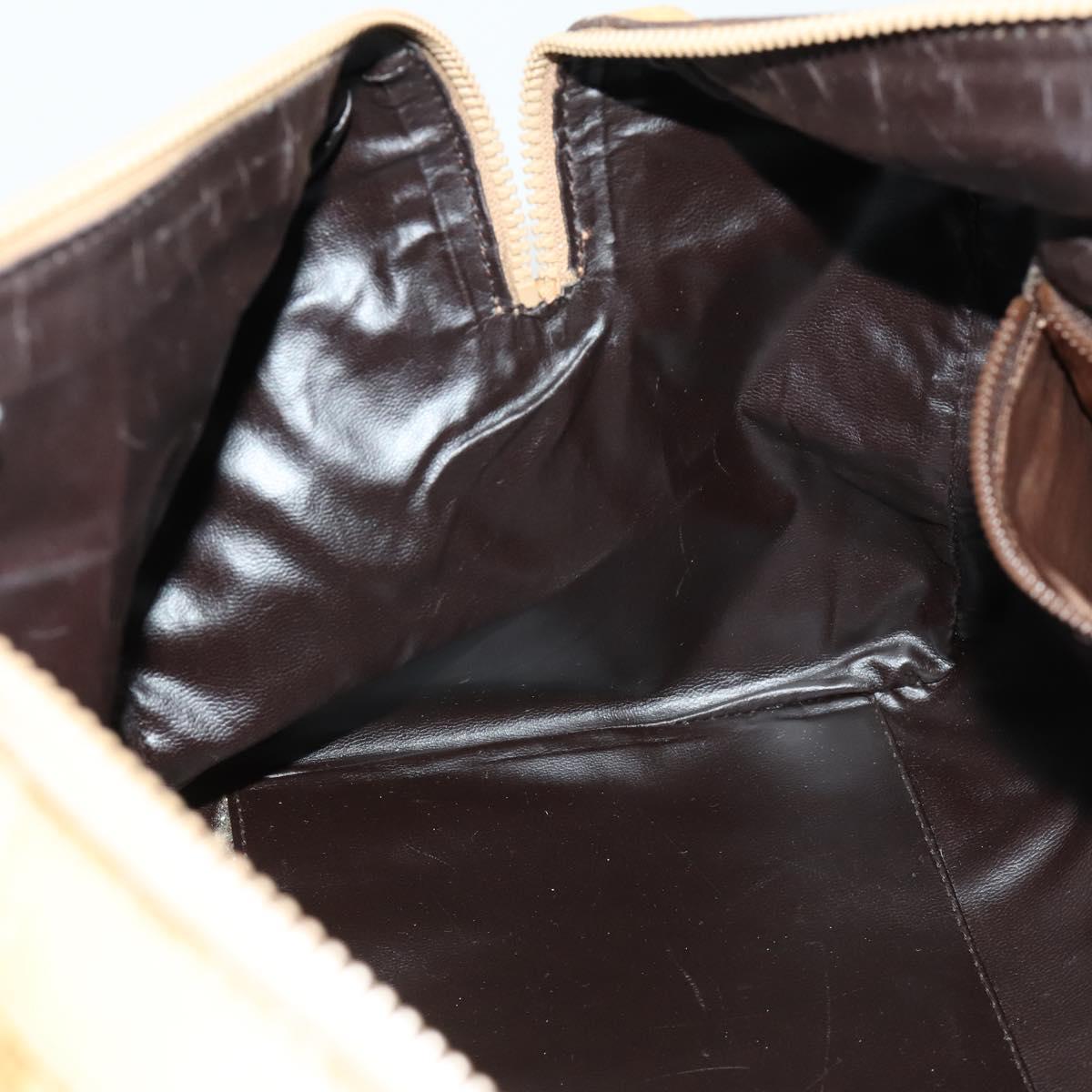 CELINE Macadam Canvas Boston Bag PVC Beige Gold Auth 151574