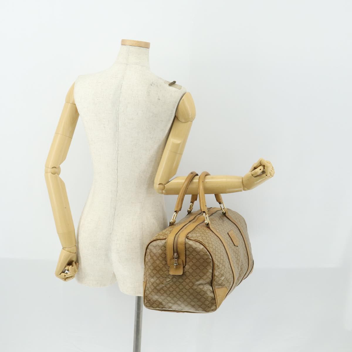 CELINE Macadam Canvas Boston Bag PVC Beige Gold Auth 151574