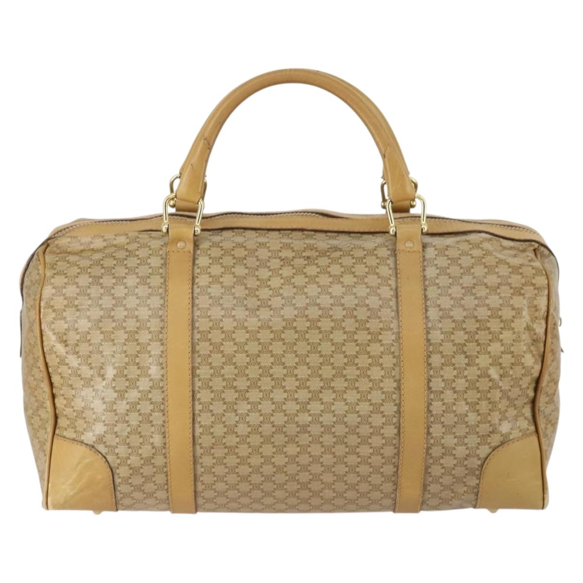 CELINE Macadam Canvas Boston Bag PVC Beige Gold Auth 151574