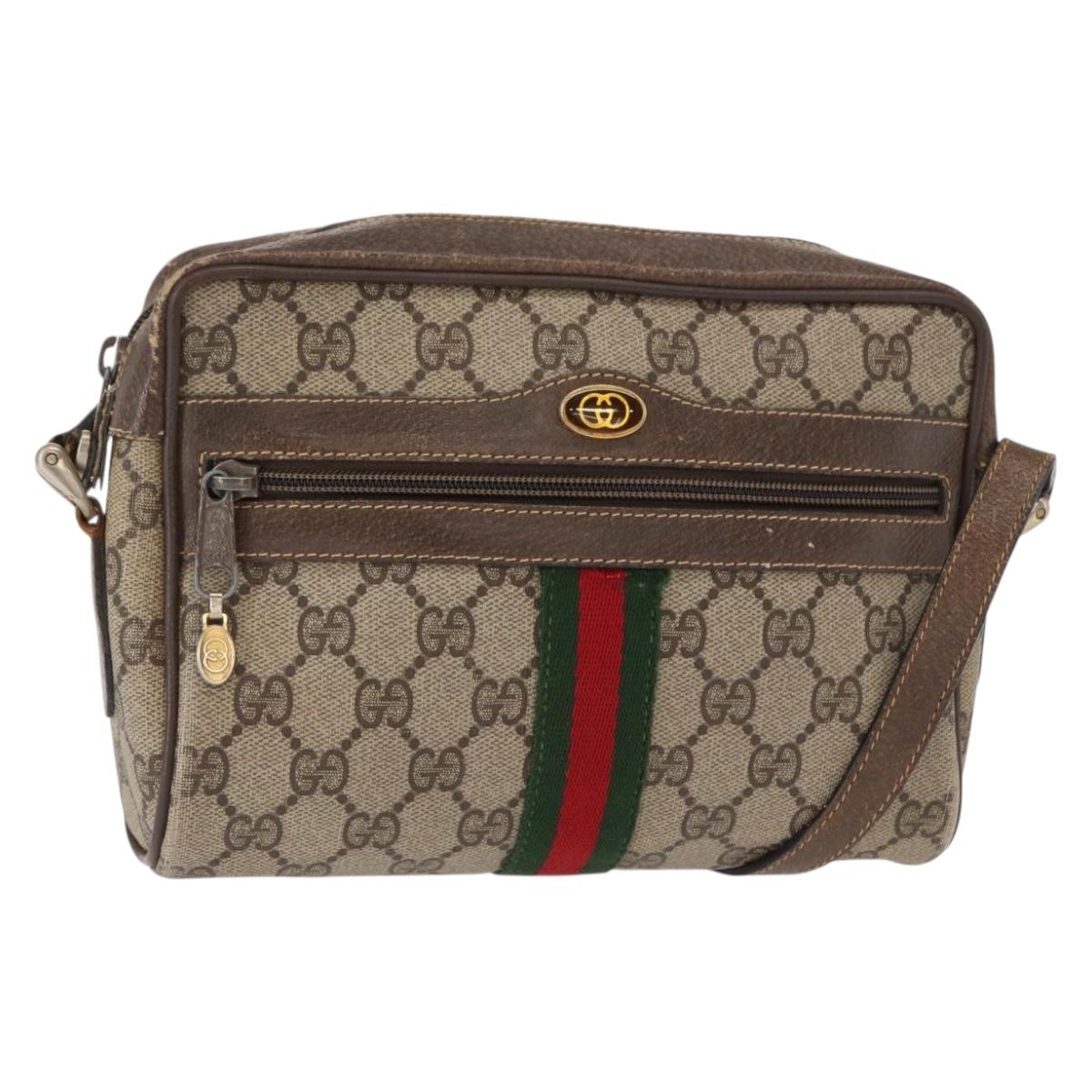 GUCCI GG Supreme Web Sherry Line Bag PVC Beige Gold 32 02 004 Auth 151575