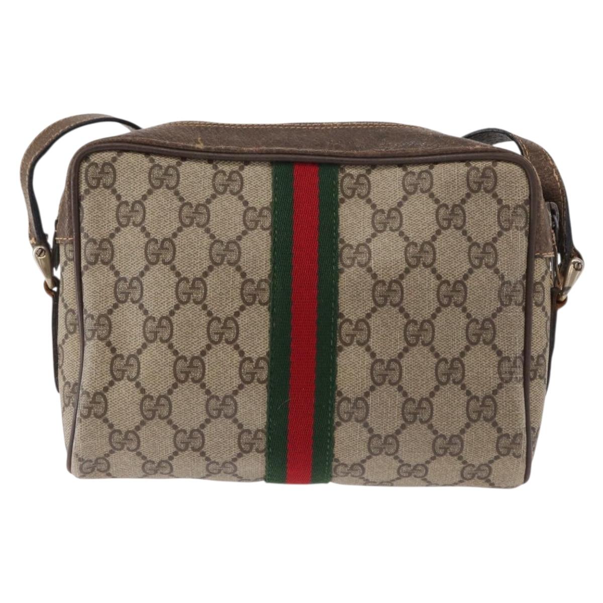 GUCCI GG Supreme Web Sherry Line Bag PVC Beige Gold 32 02 004 Auth 151575