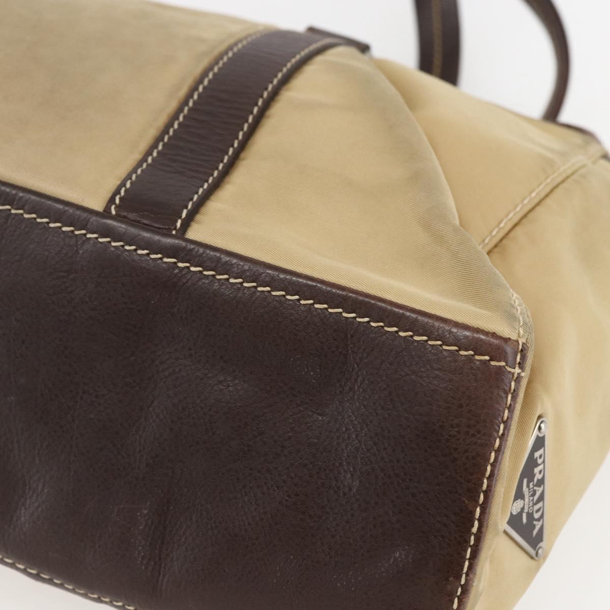 PRADA Hand Bag Nylon Beige Silver Auth 151576