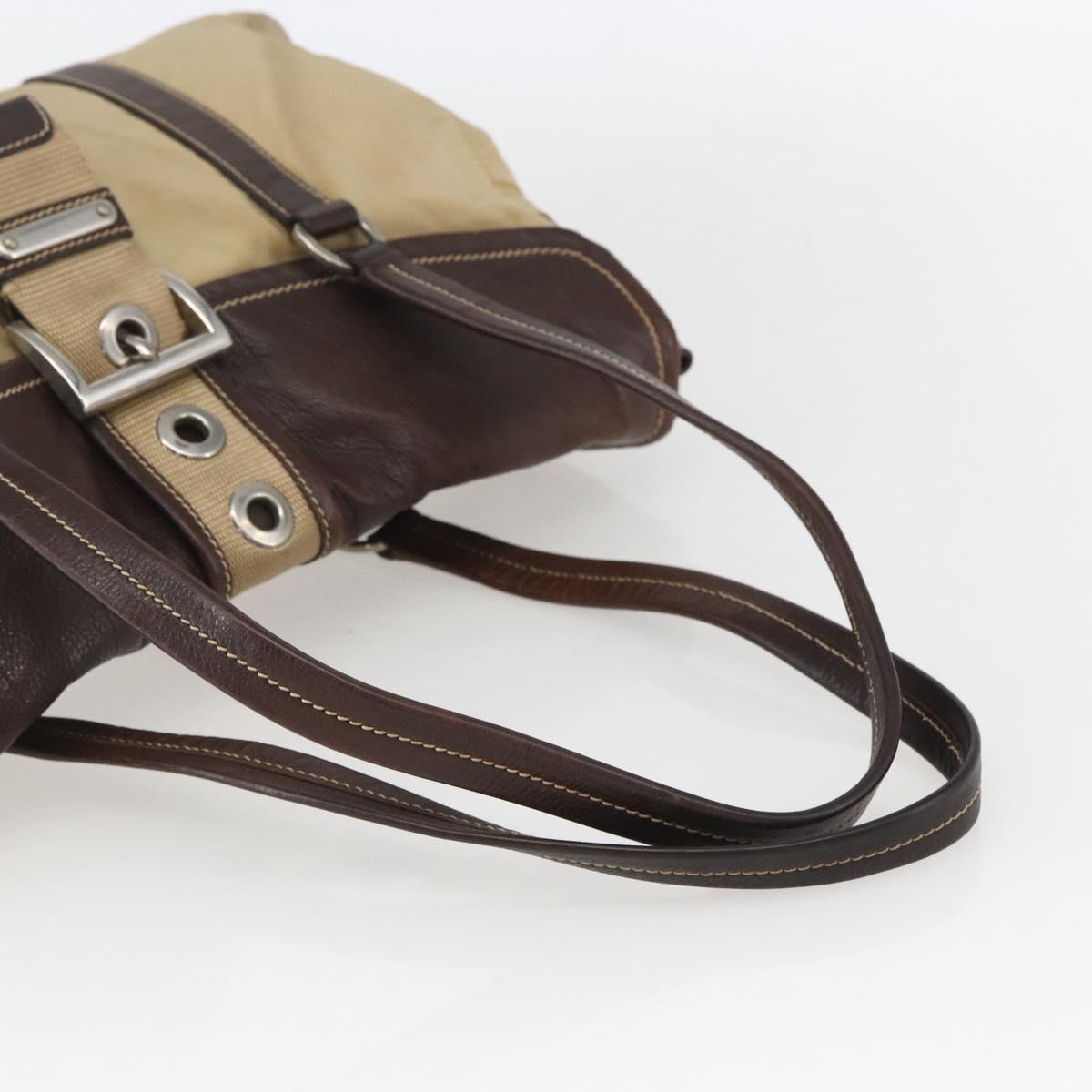 PRADA Hand Bag Nylon Beige Silver Auth 151576