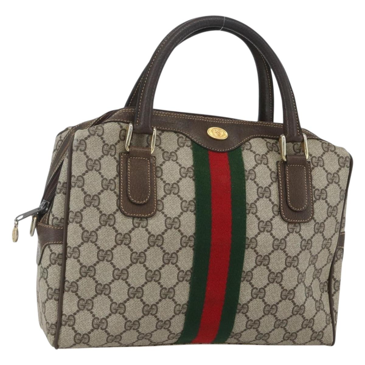 GUCCI GG Supreme Web Sherry Line Bag PVC Beige Gold 378 002 3839 Auth 151577
