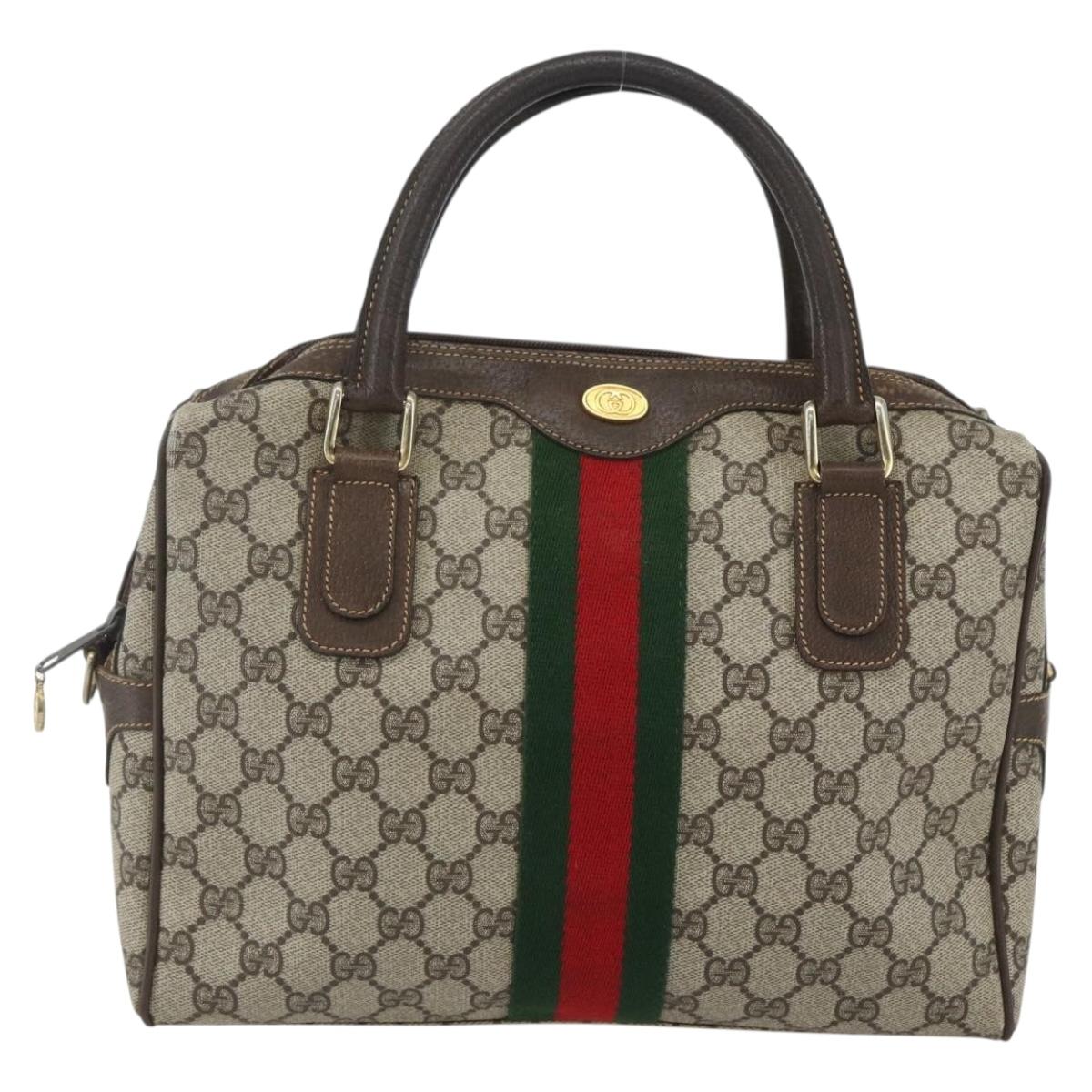 GUCCI GG Supreme Web Sherry Line Bag PVC Beige Gold 378 002 3839 Auth 151577