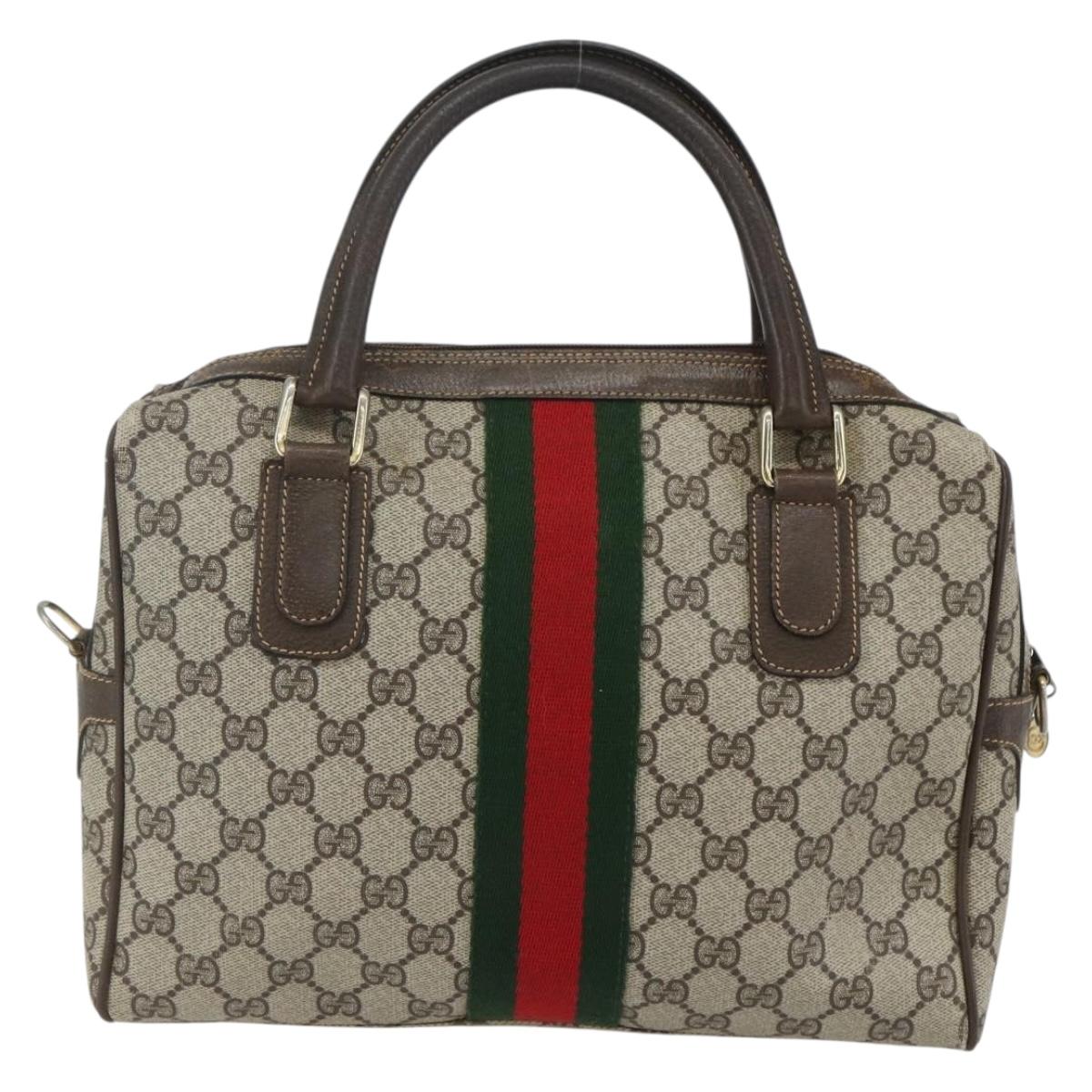GUCCI GG Supreme Web Sherry Line Bag PVC Beige Gold 378 002 3839 Auth 151577