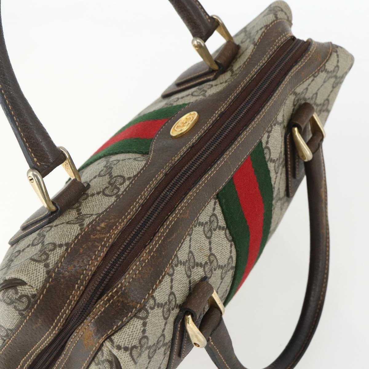 GUCCI GG Supreme Web Sherry Line Bag PVC Beige Gold 378 002 3839 Auth 151577