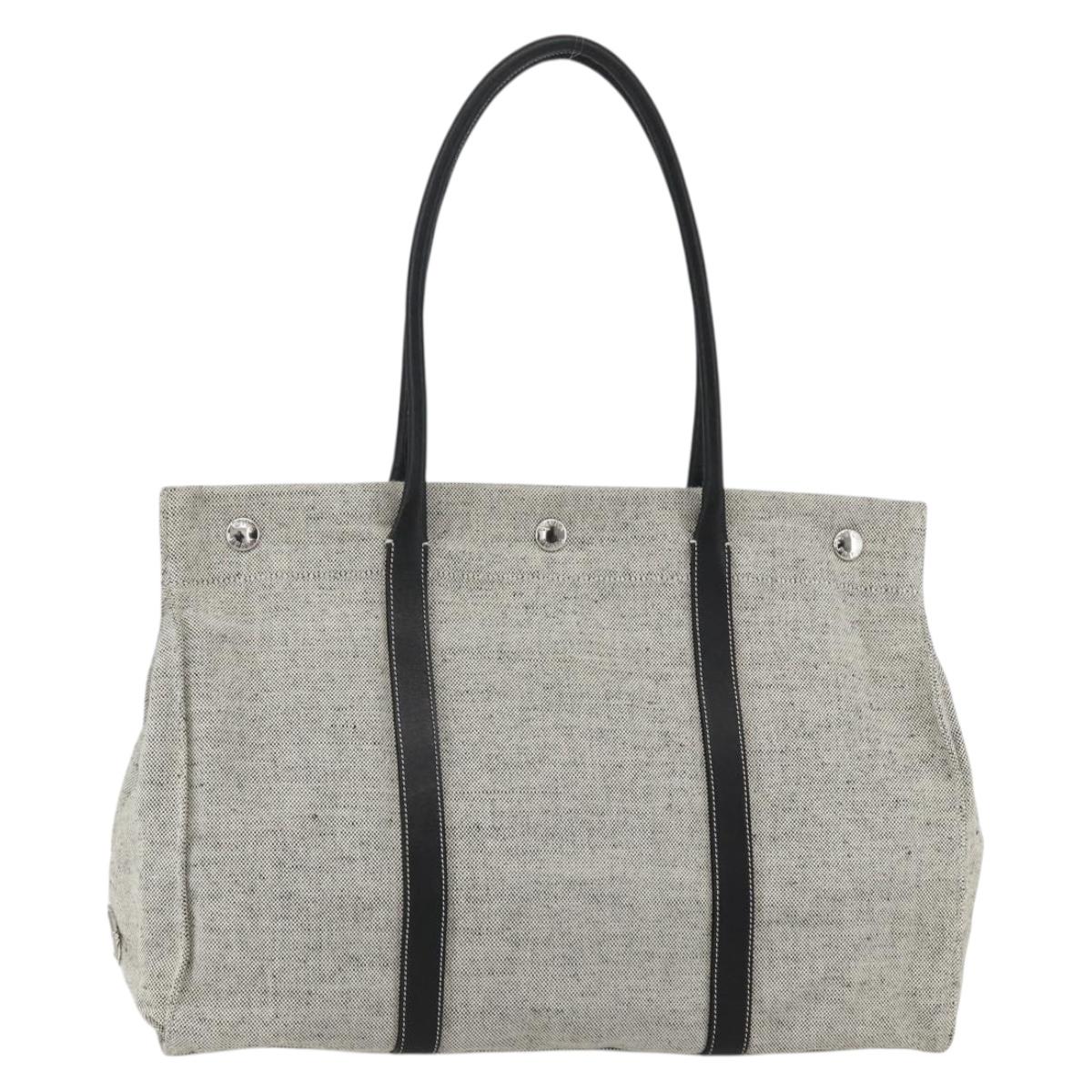 PRADA Tote Bag Canvas Gray Silver Auth 151578