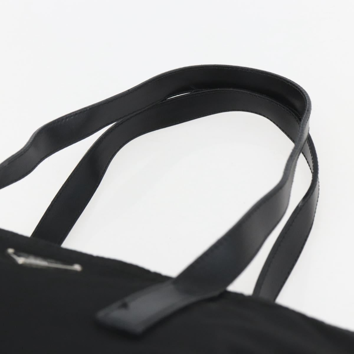 PRADA Tote Bag Nylon Black Silver Auth 151579