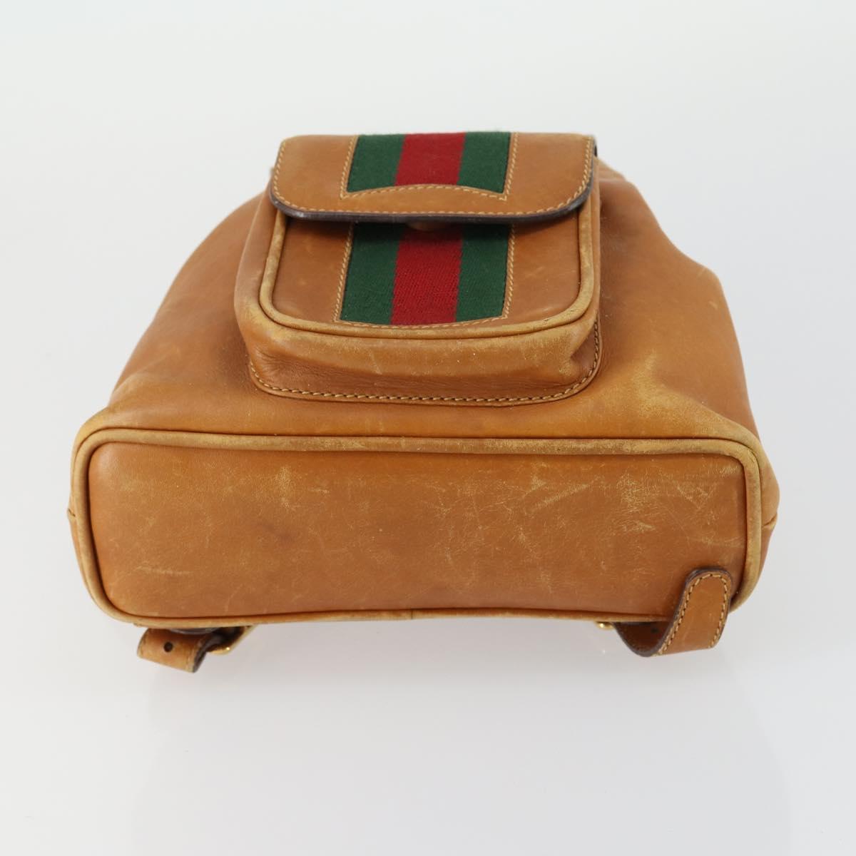 GUCCI Bamboo Web Sherry Line Backpack Leather Brown Red Auth 151581
