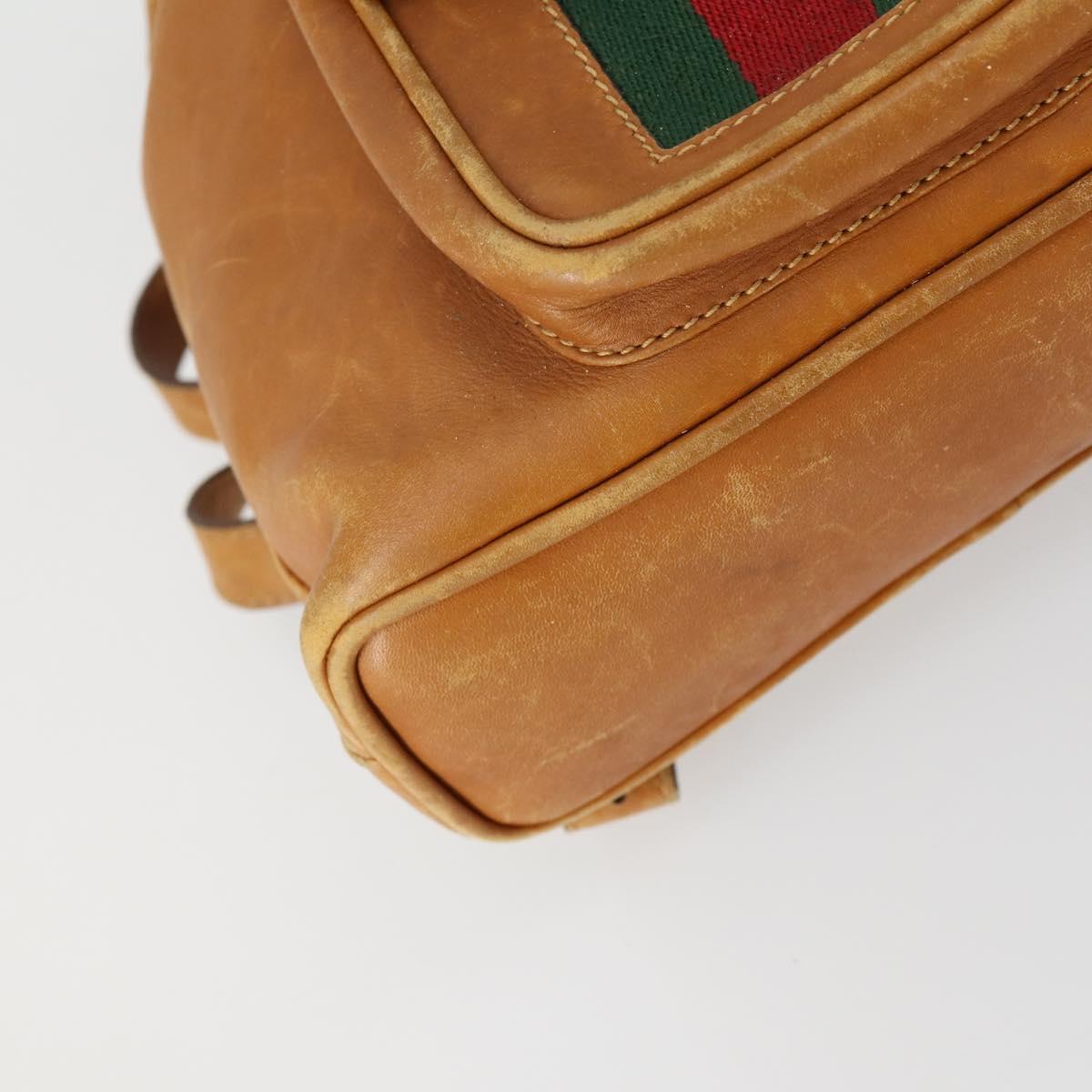 GUCCI Bamboo Web Sherry Line Backpack Leather Brown Red Auth 151581